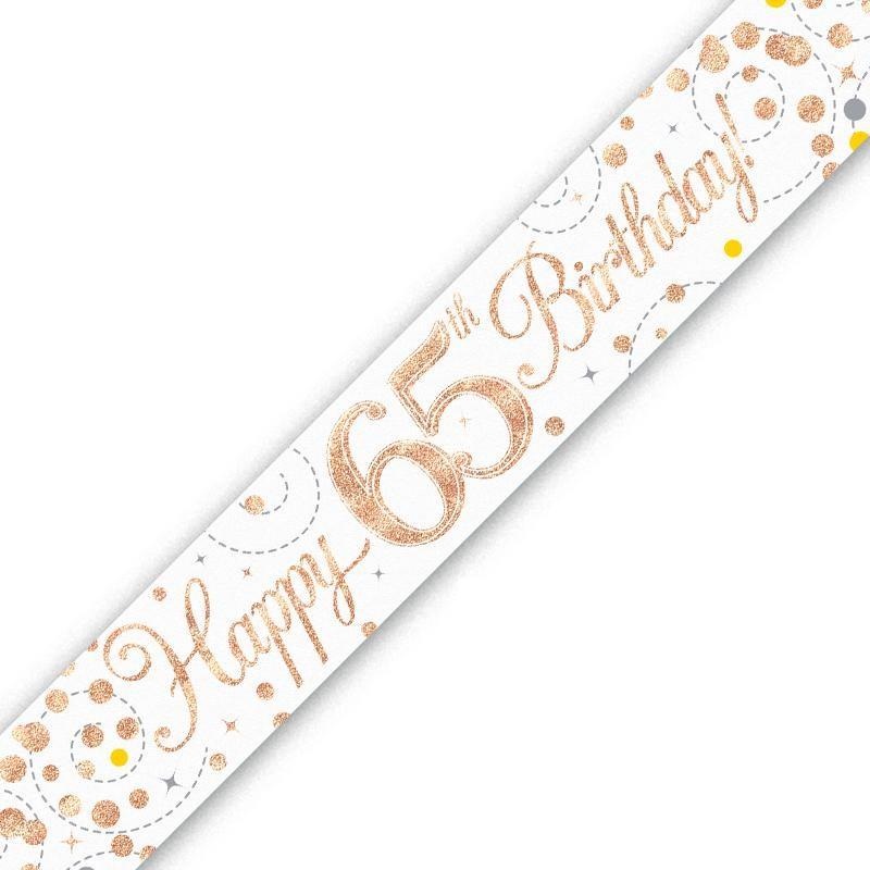 Rose Gold Confetti Happy 65th Birthday Foil Banner | Decoration - Buy Online