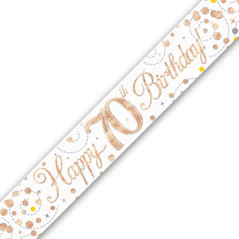 Rose Gold Confetti Happy 70th Birthday Foil Banner | Decoration - Buy Online