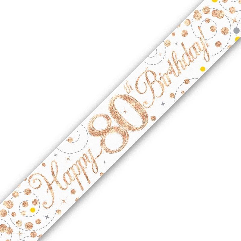 Rose Gold Confetti Happy 80th Birthday Foil Banner | Decoration - Buy Online