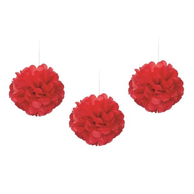 Red Puff Balloons Decorations Pack of 3