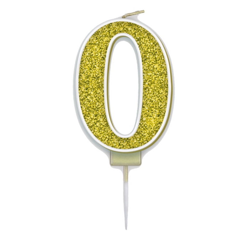 Number 0 Birthday Cake Candle - Gold Sparkling
