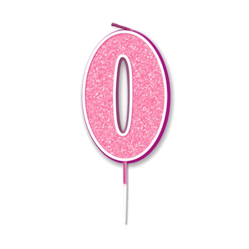 Number 0 Birthday Cake Candle - Pink Sparkling