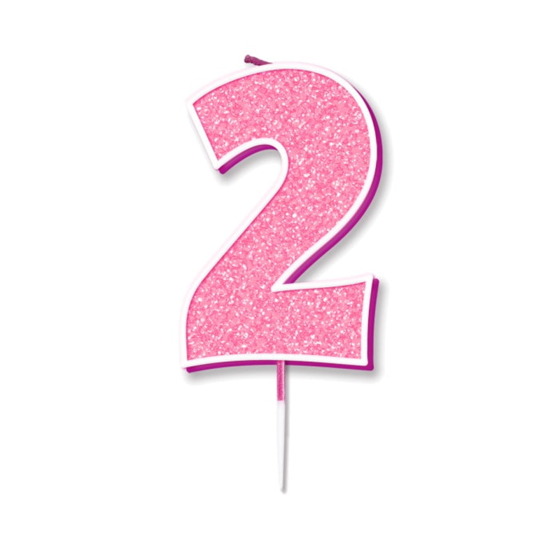 Number 2 Candle Pink - Sparkling