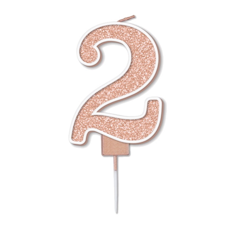 Number 2 Candle Sparkling Rose Gold