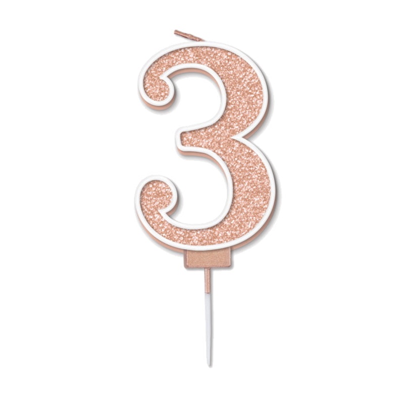 Number 3 Candle - Rose Gold Sparkling