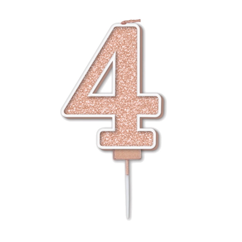 Number 4 Candle - Sparkling Rose Gold