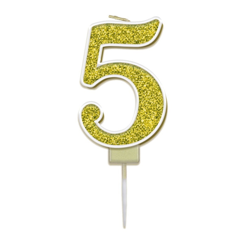 Number 5 Birthday Candle - Gold Sparkling
