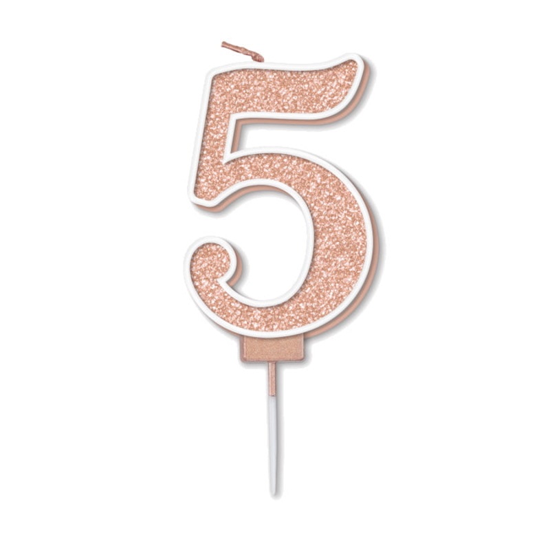 Number 5 Candle - Rose Gold Sparkling