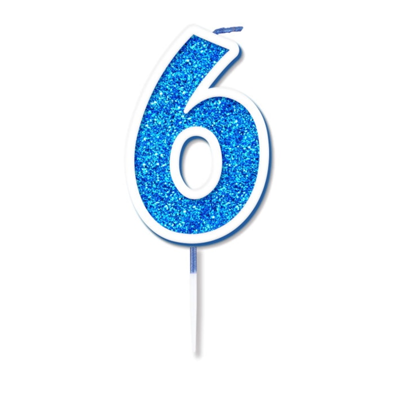 Number 6 Candles Blue - Sparkling