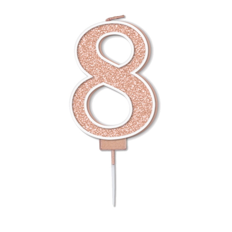 Number 8 Candle - Rose Gold Sparkling