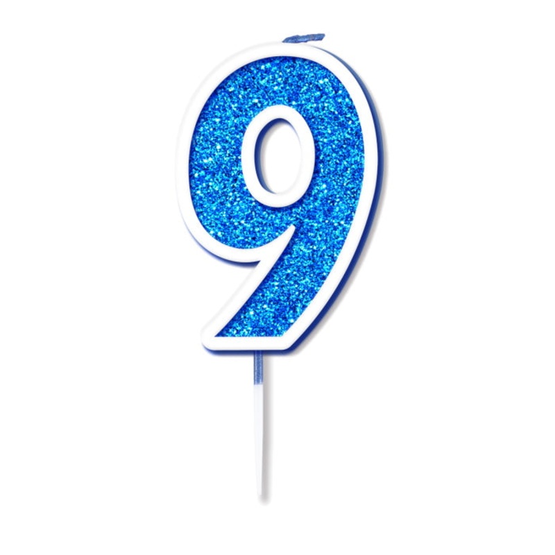 Number 9 Birthday Candle - Blue Sparkling
