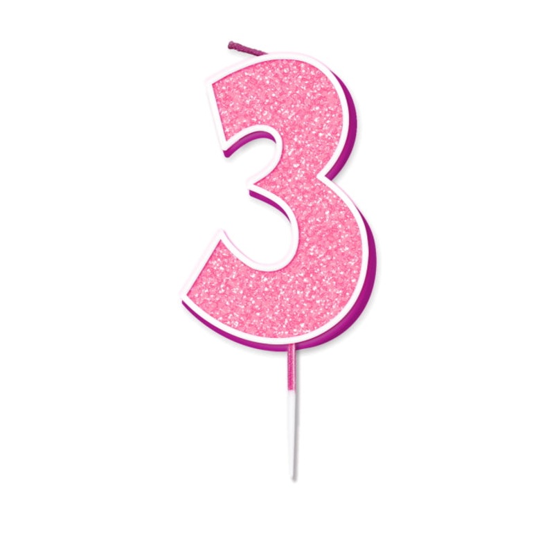 Pink 3 Candle - Sparkling