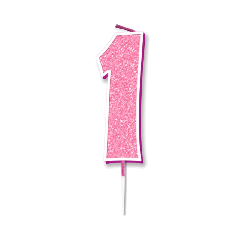 Pink Number 1 Candle - Sparkling