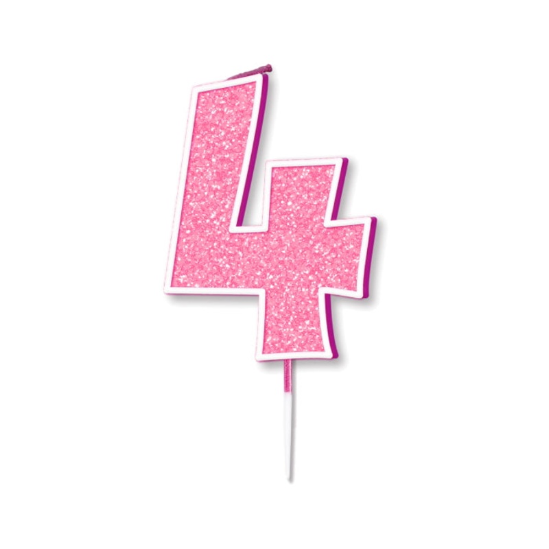 Pink Number 4 Candle - Sparkling