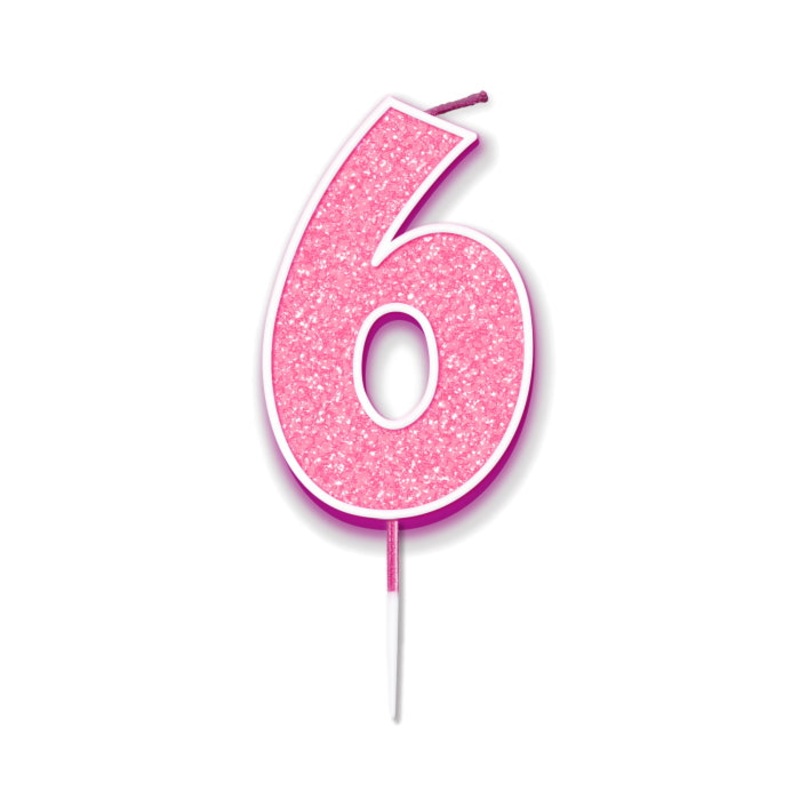 Pink Number 6 Birthday Candle - Sparkling