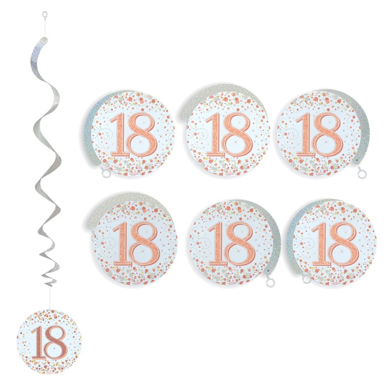 Rose Gold 18th Birthday Hanging Decorations Pack of 6