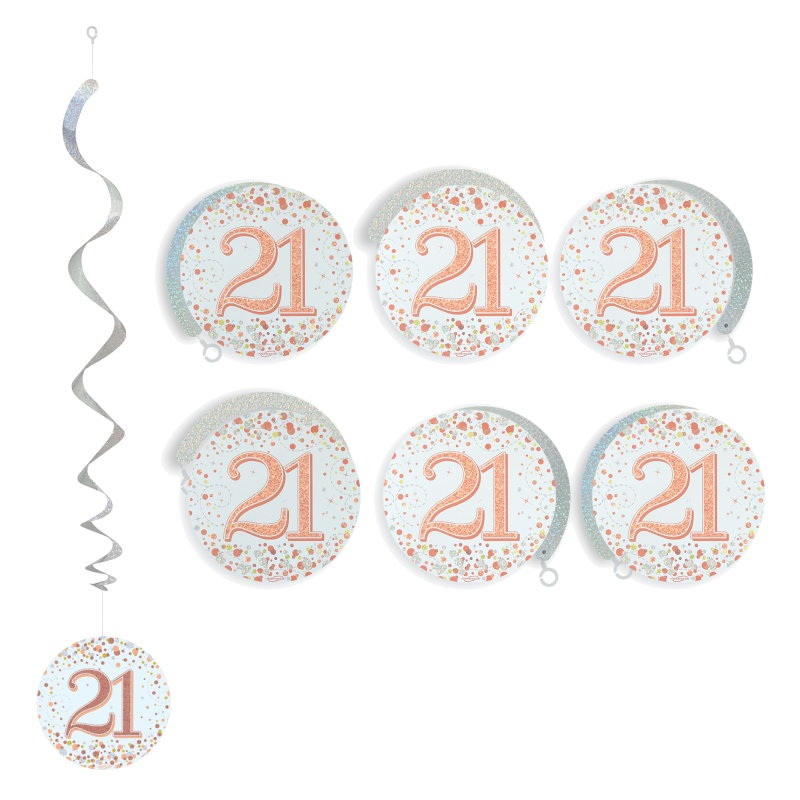 Rose Gold 21st Hanging Decorations Pack of 6