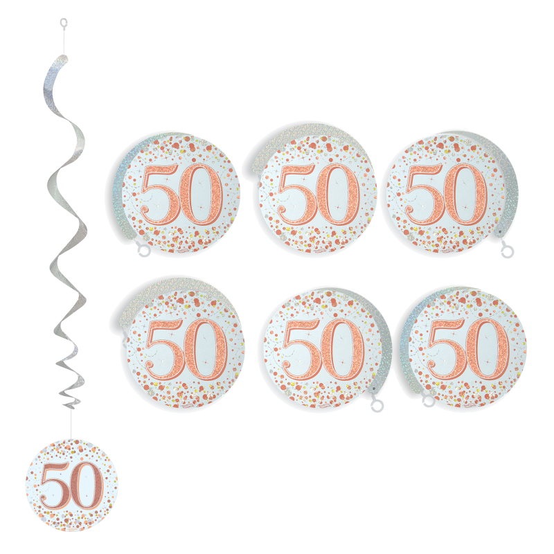 Rose Gold 50th Birthday Hanging Decorations Pack of 6
