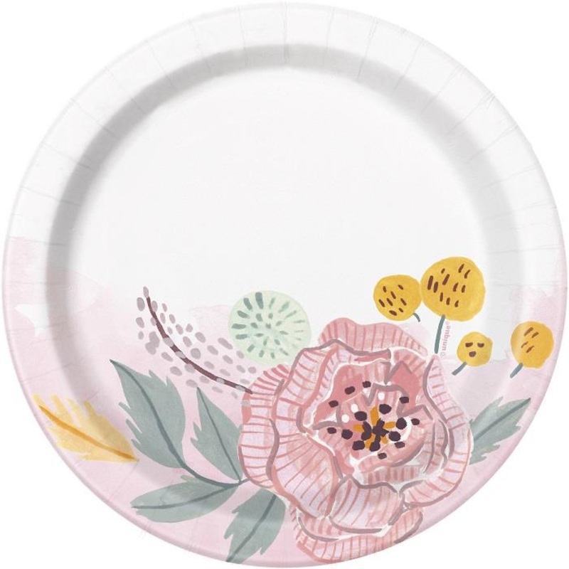Painted Floral Wedding Party Cake Plates Pack of 8