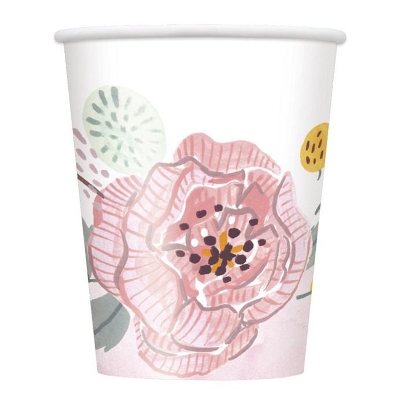 Painted Floral Wedding Party Cups Pack of 8