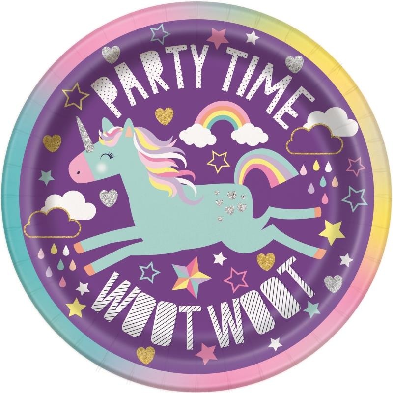 Rainbow Unicorn Party Cake Plates Pack of 8