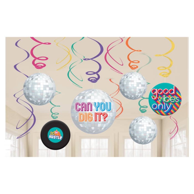 Retro Party Decorations - Hanging Swirls Pack of 12