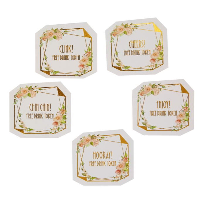 Floral Wedding Drinks Tokens Pack of 25