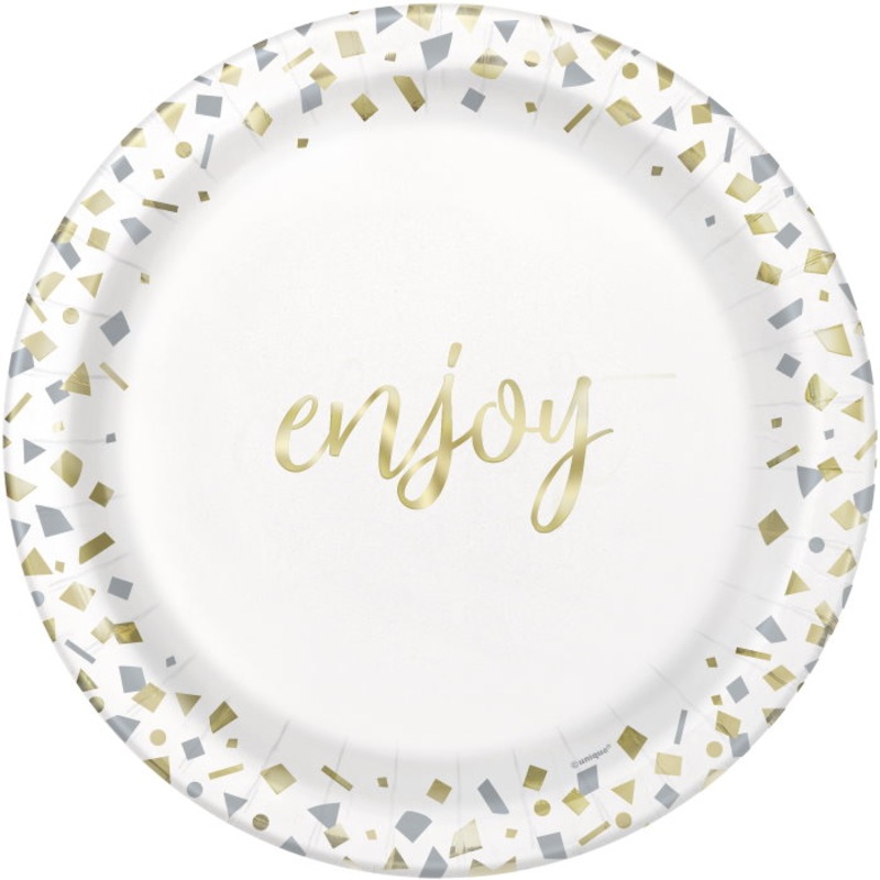 Gold Confetti | Enjoy Party Cake Plates Pack of 10