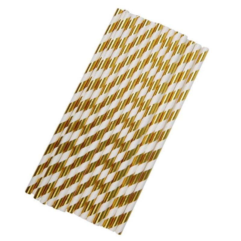 Gold Stripes Paper Drinking Straws Pack of 25