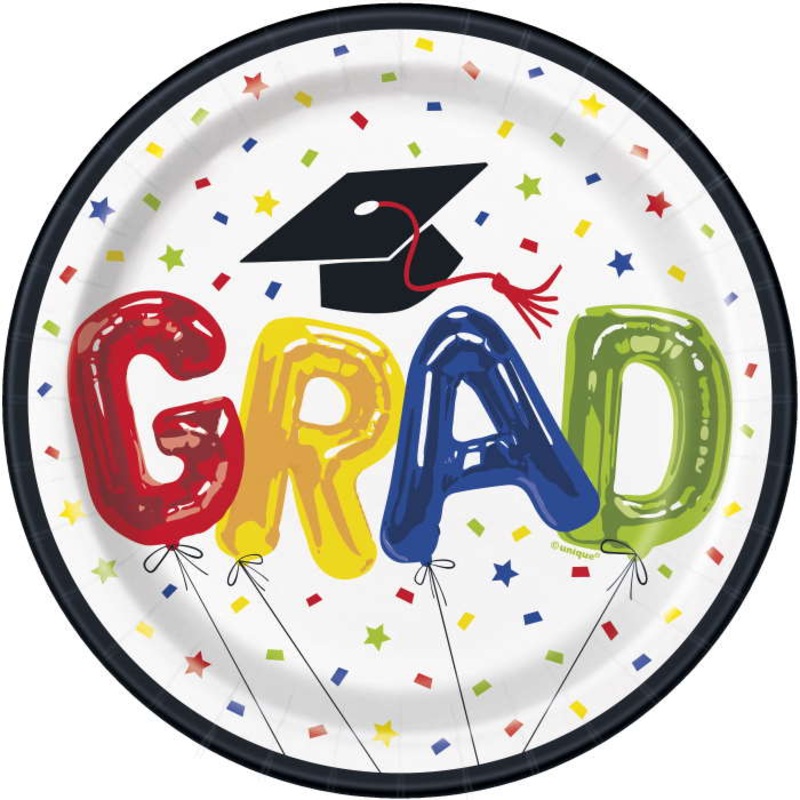 Graduation Cake Plates (Paper) - Colourful Pack of 8