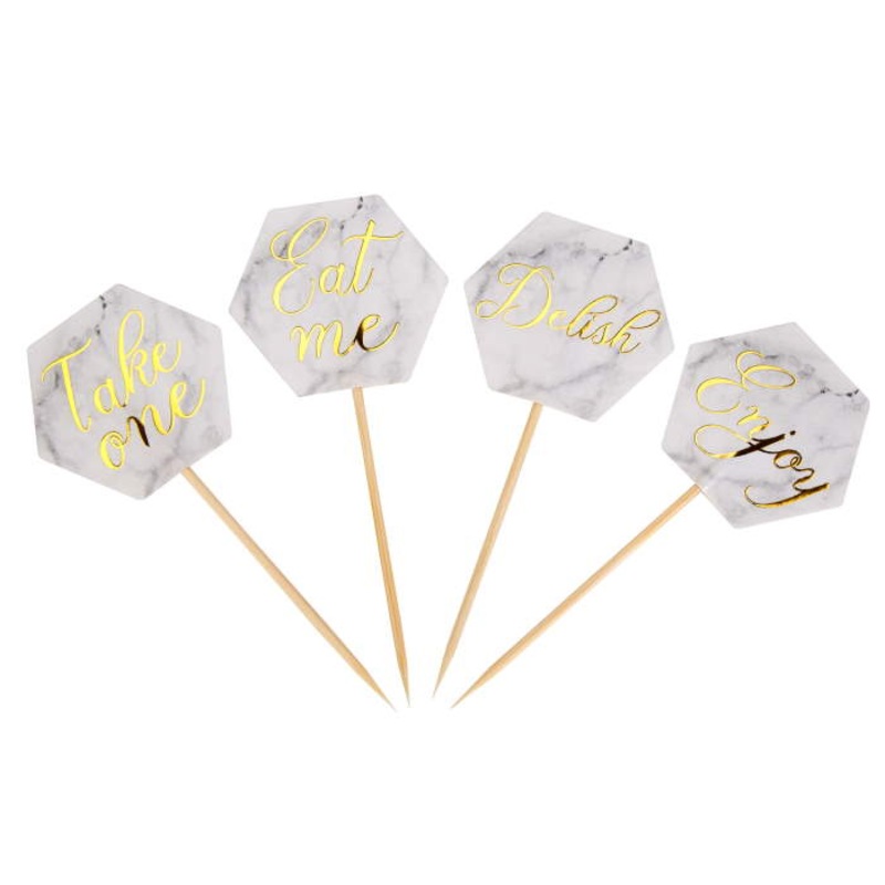 Grey | Marble Cupcake | Food Picks Pack of 20