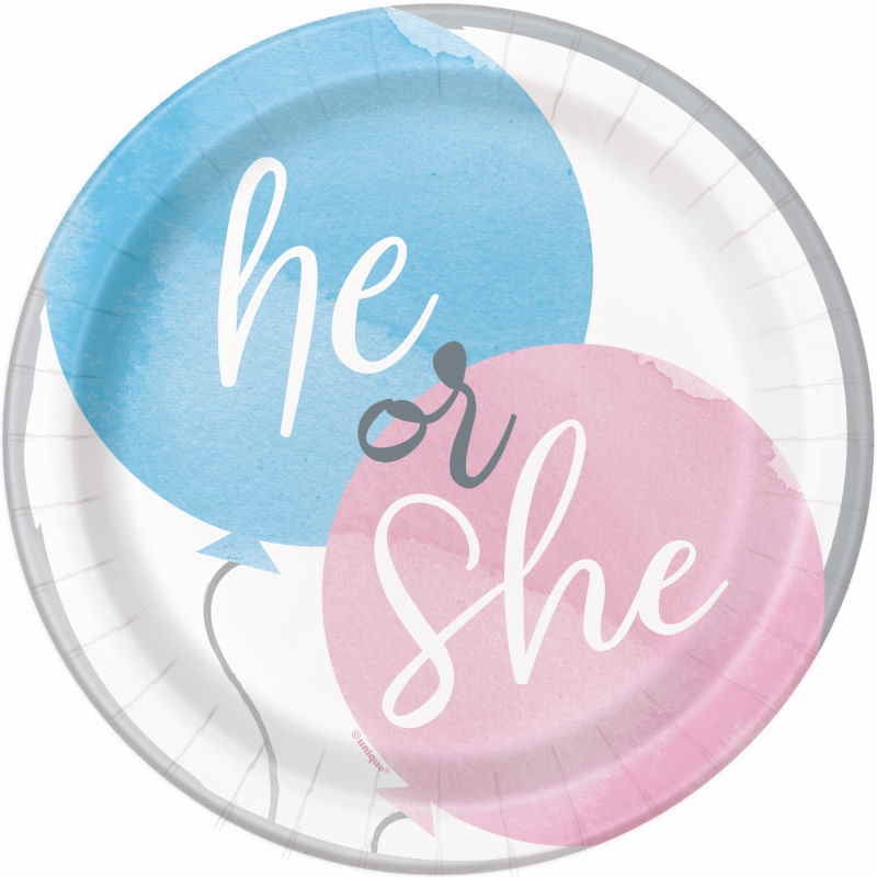He or She Gender Reveal Dessert Plates Pack of 8