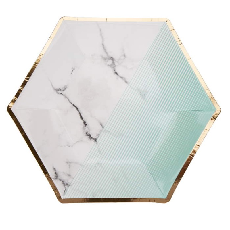 Mint Green | Marble Paper Cake Plates 20cm Pack of 8
