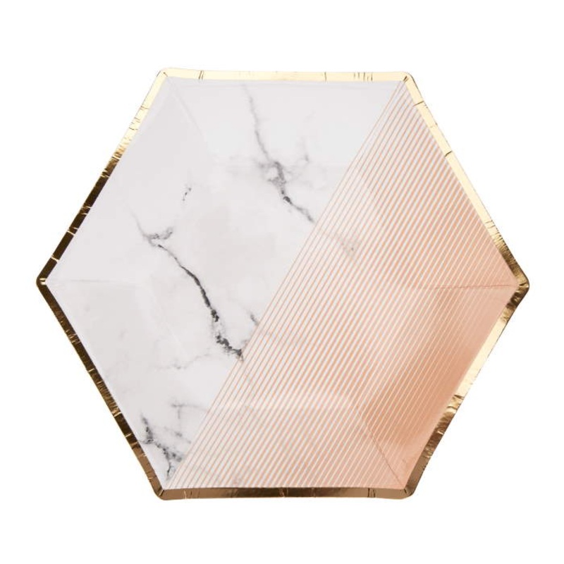 Peach | Marble Paper Cake Plates 20cm Pack of 8