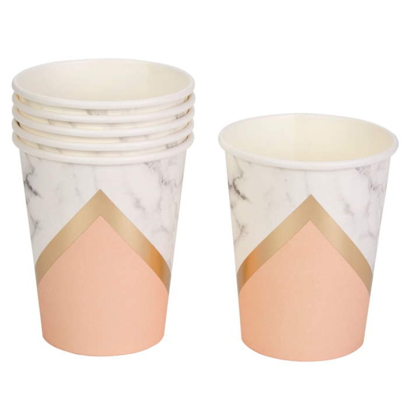 Peach | Marble Paper Cups Pack of 8