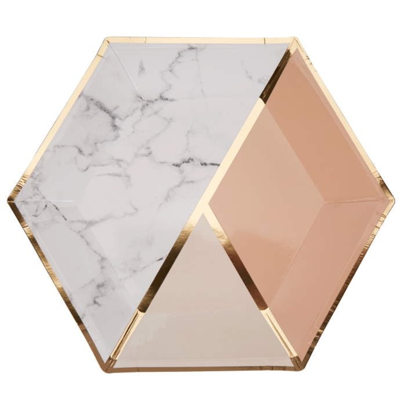 Peach | Marble Paper Plates 27cm Pack of 8