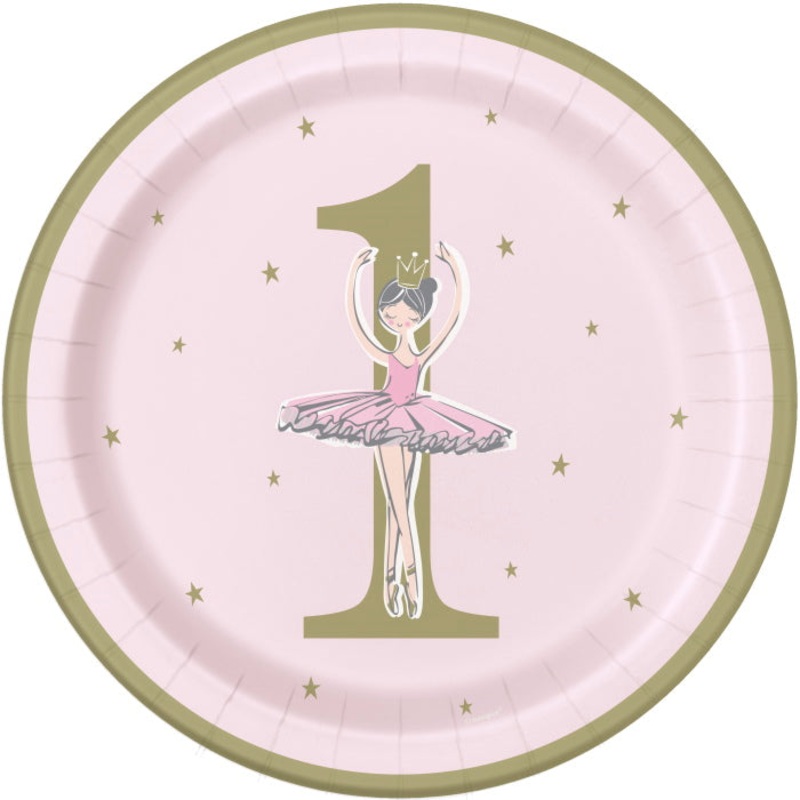 Pink and Gold Ballerina Paper Plates Pack of 8