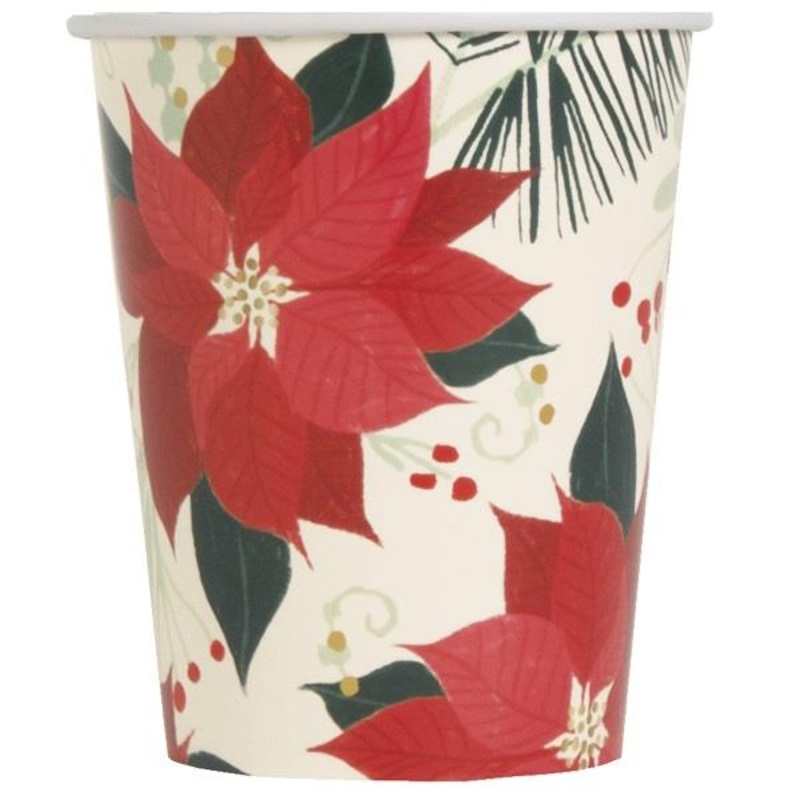 Poinsettia Red and Gold Party Cups Pack of 8