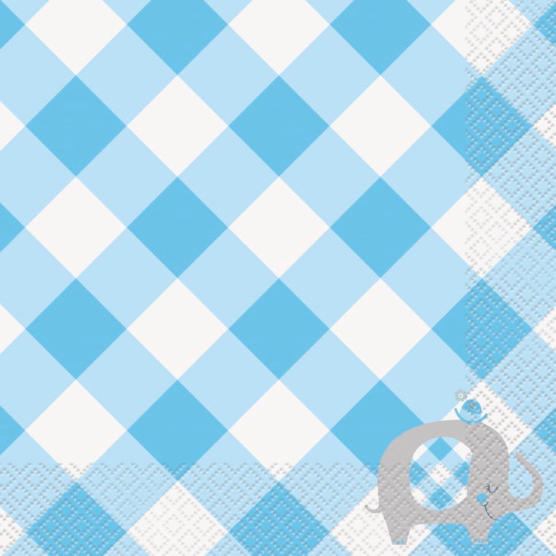 Elephant Blue Gingham Napkins Pack of 16