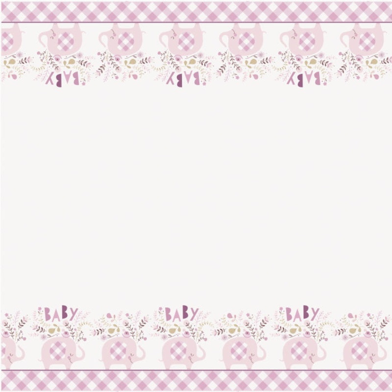 Elephant Pink Floral Baby Shower Tablecloth