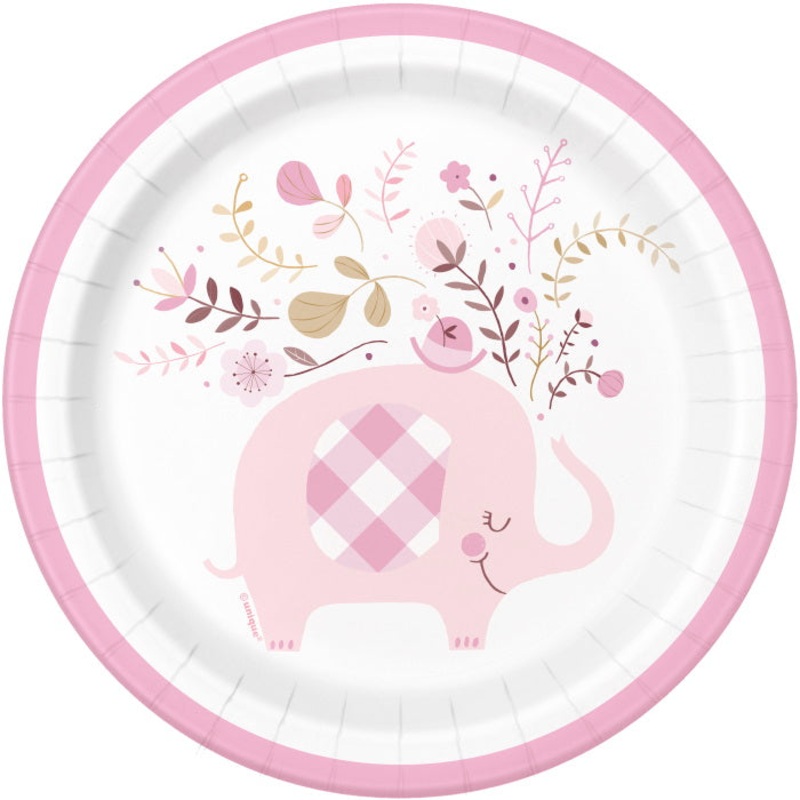 Elephant Pink Floral Cake Plates Pack of 8
