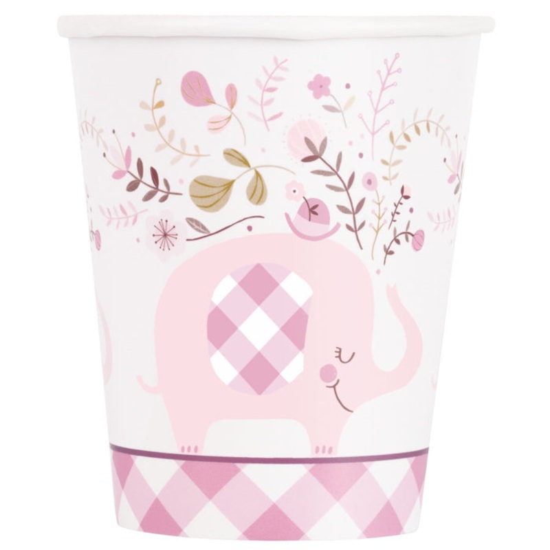 Elephant Pink Floral Cups Pack of 8