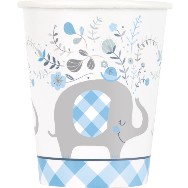 Floral Blue Elephant Paper Cups Pack of 8