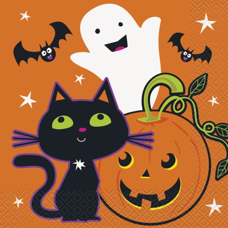 Halloween Napkins - Cat Pumpkin and Ghost Pack of 16