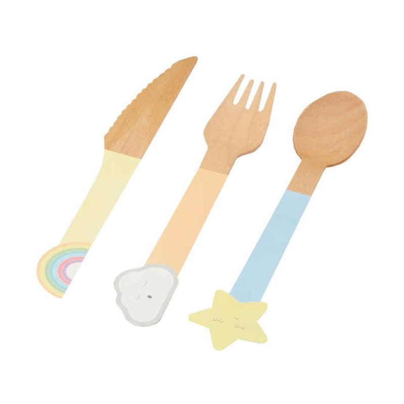 Rainbow Cutlery Set | Wooden Handle Cutlery Pack of 24