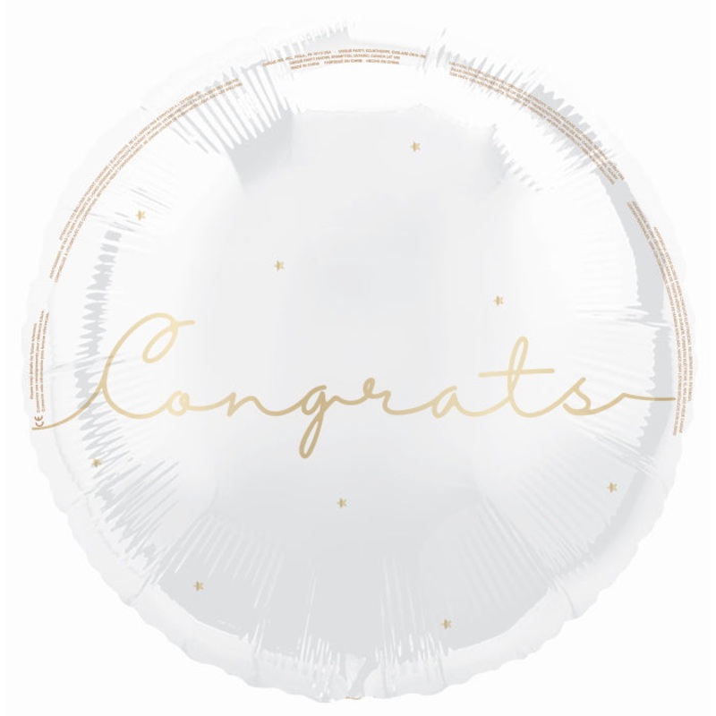 White and Gold Congrats Foil Balloon 18 inches