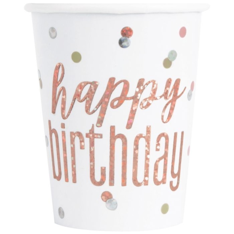 Holographic Rose Gold Glitz Paper Cups Pack of 8