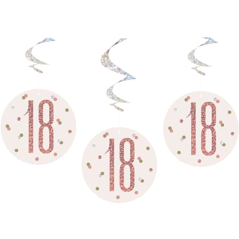 Rose Gold 18th Hanging Decorations Pack of 6