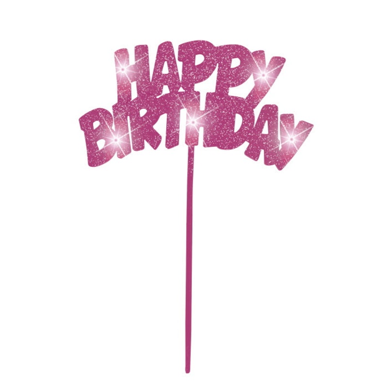 Pink Flashing Happy Birthday Cake Topper