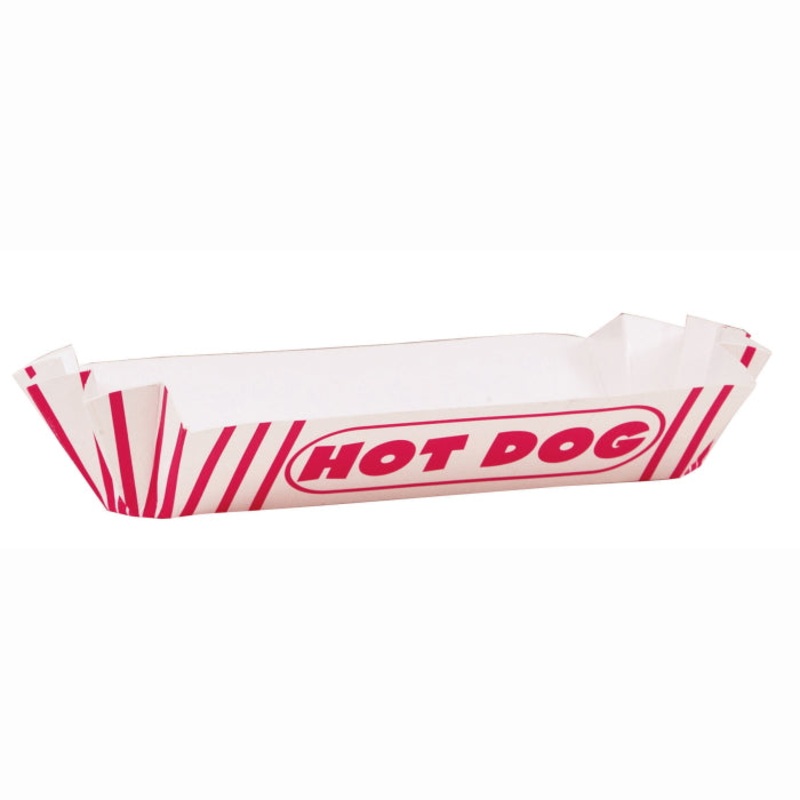Red and White Striped Paper Hot Dog Tray 8 Pack